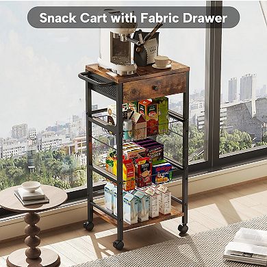 4-Tier Rolling Kitchen Cart with Fabric Drawer Pull-out Baskets Shelves