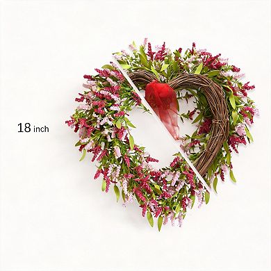 18" Pink Tassel Heart Wreath Artificial Leaf Decor Valentine Gift