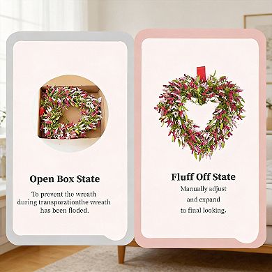 18" Pink Tassel Heart Wreath Artificial Leaf Decor Valentine Gift