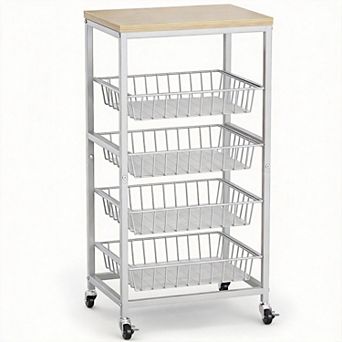 5 tier Rolling Kitchen Cart with Pull-Out Baskets & Wood Top