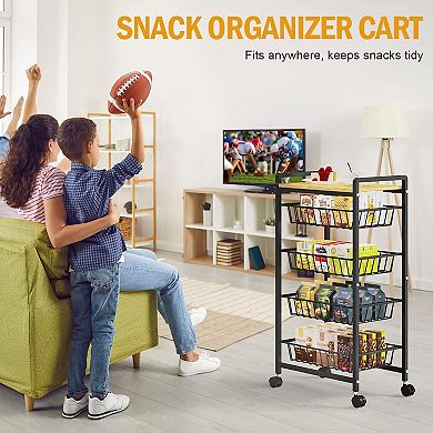 5-Tier Rolling Kitchen Cart with Tabletop Storage Baskets with 4 Pack Mats