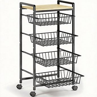 5 tier Rolling Kitchen Cart with Tabletop Storage Baskets with 4 Pack Mats