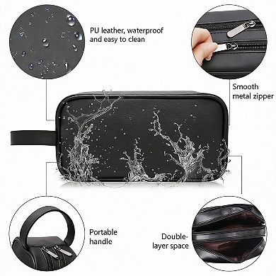 PU Leather Travel Toiletry Bag Large Compartment Gift Washable, 11×4.15×5.7 inches