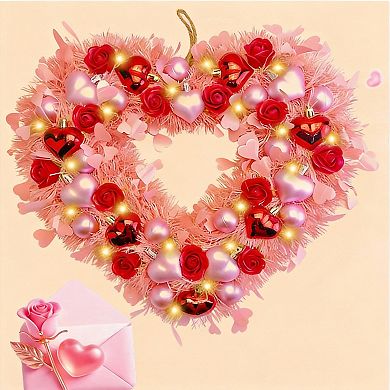 15”Heart LED Rose Wreath Wedding Door Window Mother Lover Anniversary