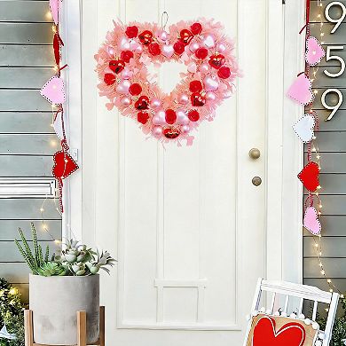 15”Heart LED Rose Wreath Wedding Door Window Mother Lover Anniversary