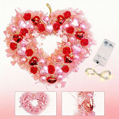 15”Heart LED Rose Wreath Wedding Door Window Mother Lover Anniversary