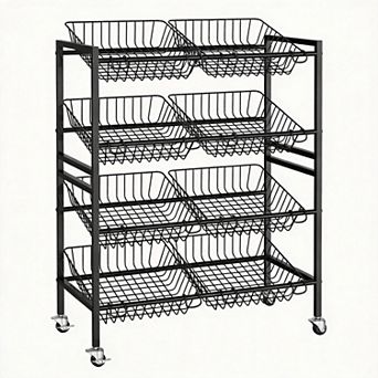Rolling 4 tier Metal Kitchen Cart with Removable Baskets