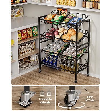 Rolling 4-Tier Metal Kitchen Cart with Removable Baskets