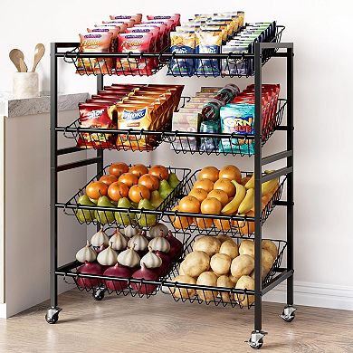 Rolling 4-Tier Metal Kitchen Cart with Removable Baskets