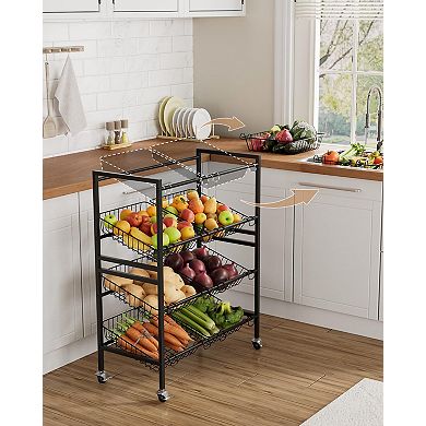 Rolling 4-Tier Metal Kitchen Cart with Removable Baskets