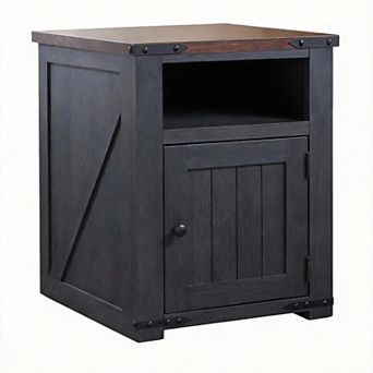 Farmhouse Charging Nightstand Barn Door Rustic Bedside Shelf