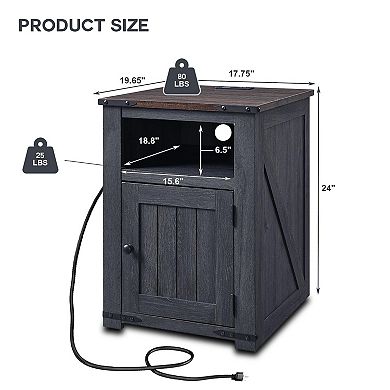 Farmhouse Charging Nightstand Barn Door Rustic Bedside Shelf
