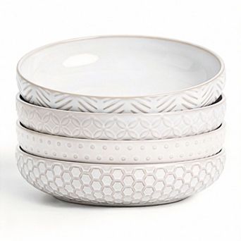 4 pack 42 oz Embossed Ceramic Pasta Bowls Salad Fruit Stackable Microwave Dishwasher