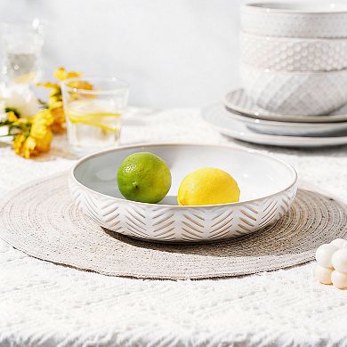 4 pack 42 oz Embossed Ceramic Pasta Bowls Salad Fruit Stackable Microwave Dishwasher