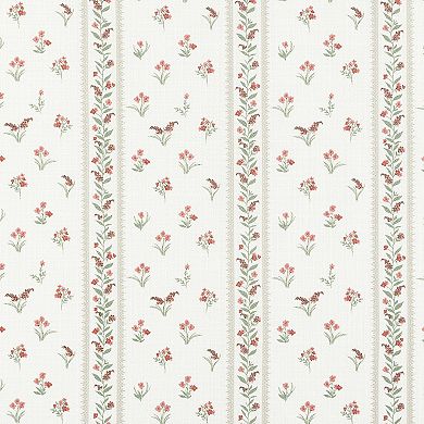 No. 918 Riverwood Floral Stripe Semi-Sheer Rod Pocket Kitchen Curtain Tier Pair