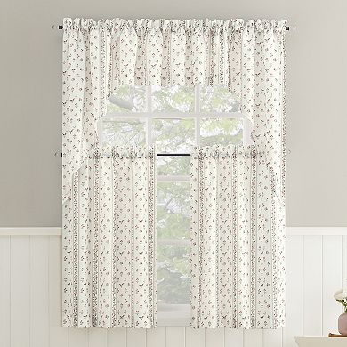 No. 918 Riverwood Floral Stripe Semi-Sheer Rod Pocket Kitchen Curtain Tier Pair