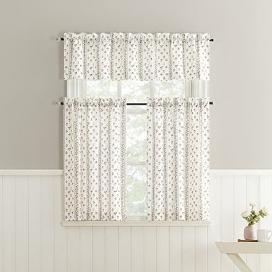 No. 918 Riverwood Floral Stripe Semi-Sheer Rod Pocket Kitchen Curtain Tier Pair