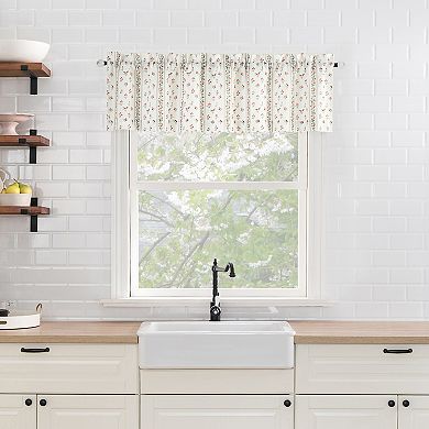 No. 918 Riverwood Floral Stripe Semi-Sheer Rod Pocket Kitchen Curtain Tier Pair