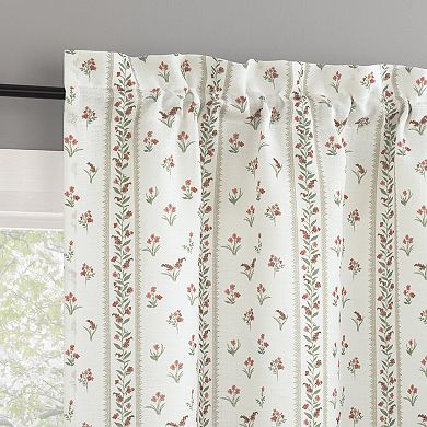 No. 918 Riverwood Floral Stripe Semi-Sheer Rod Pocket Kitchen Curtain Tier Pair