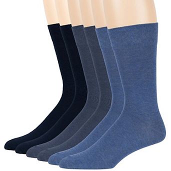 Mens Dress Socks Cotton 6 Pack Solid and Assorted Crew Lightweight Business Work Breathable Socks