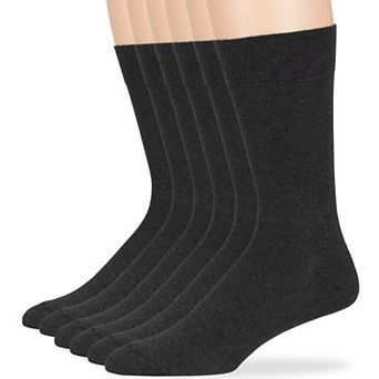Mens Dress Socks Cotton 6 Pack Solid and Assorted Crew Lightweight Business Work Breathable Socks