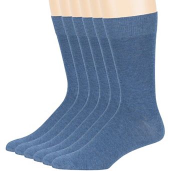 Mens Dress Socks Cotton 6 Pack Solid and Assorted Crew Lightweight Business Work Breathable Socks