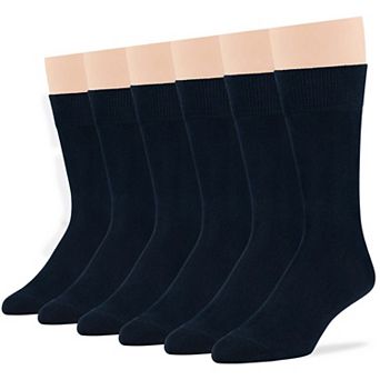 Mens Dress Socks Cotton 6 Pack Solid and Assorted Crew Lightweight Business Work Breathable Socks