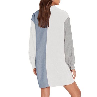 Women's Button Down Shirt Dress with Chest Pocket and Contrast Colors