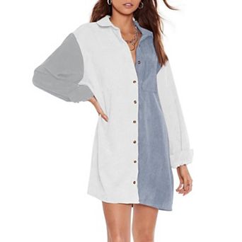 Women's Button Down Shirt Dress with Chest Pocket and Contrast Colors