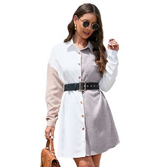 Women's Button Down Shirt Dress with Chest Pocket and Contrast Colors