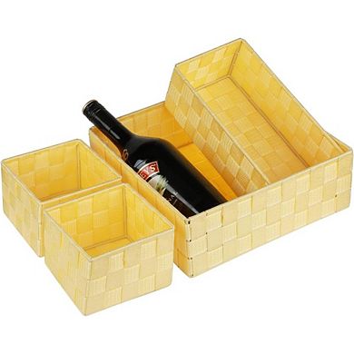 Woven Storage Baskets, Set of 4 Small Cube Bins, Yellow, for Closet & Drawer Organizing