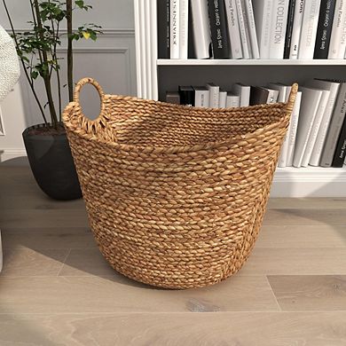 Seagrass Woven Basket With Ring Handles