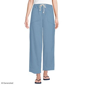 Petite Lands' End Herringbone Chino High-Rise Straight Drawstring Ankle Pants