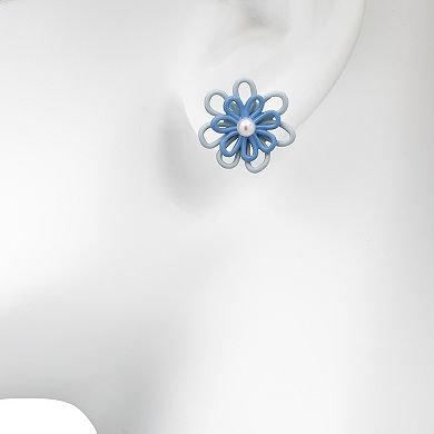 LC Lauren Conrad Silver Tone Wire Floral Stud Earrings