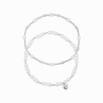 LC Lauren Conrad Silver Tone Simulated Pearl Beaded Stretch Bracelet Set