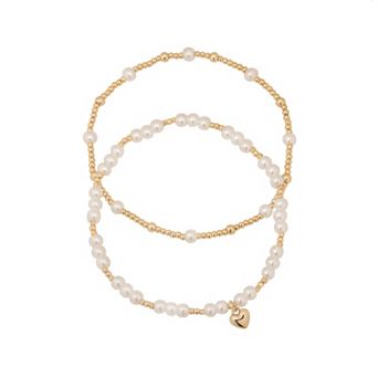LC Lauren Conrad Gold Tone Simulated Pearl Beaded Stretch Bracelet Set