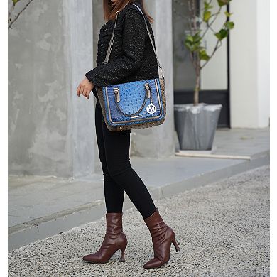 MKF Collection Bonnie Faux Crocodile-Embossed Satchel Bag with Wallet