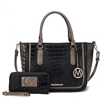 MKF Collection Bonnie Faux Crocodile-Embossed Satchel Bag with Wallet