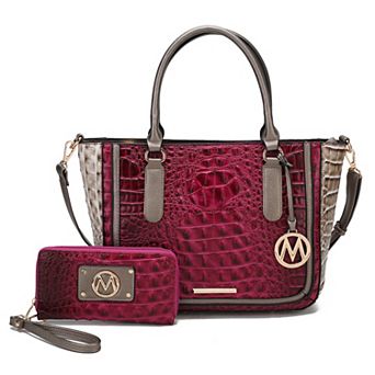 MKF Collection Bonnie Faux Crocodile-Embossed Satchel Bag with Wallet