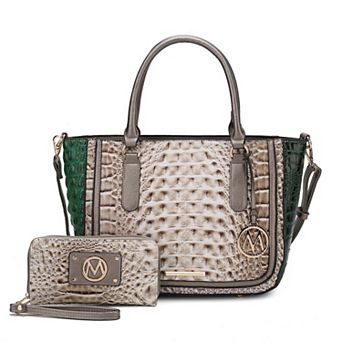 MKF Collection Bonnie Faux Crocodile-Embossed Satchel Bag with Wallet