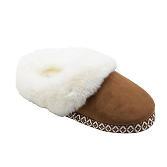 Bearpaw Women's Microsuede Slip-On Clog Slippers With Faux Fur Collar & Embroidery Taping