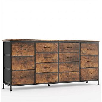 63 Inch 14 Drawer Fabric Dresser TV Stand with Power Outlet for 65/70/75 Inch TVs