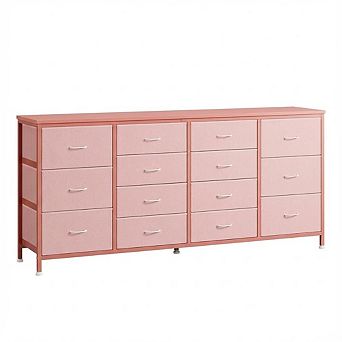 63 Inch 14 Drawer Fabric Dresser TV Stand with Power Outlet for 65/70/75 Inch TVs