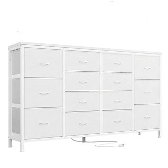 63 Inch 14 Drawer Fabric Dresser TV Stand with Power Outlet for 65/70/75 Inch TVs