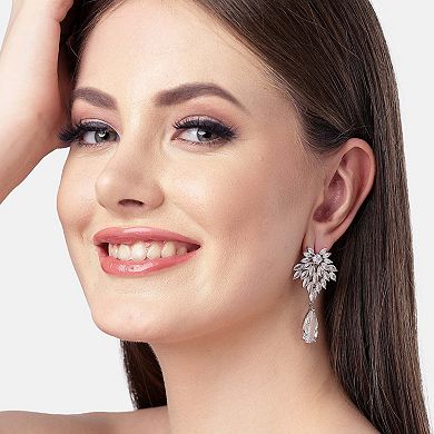 AGP PARIS Diva Collection Elegant Zirconia Leafy Drop Earrings