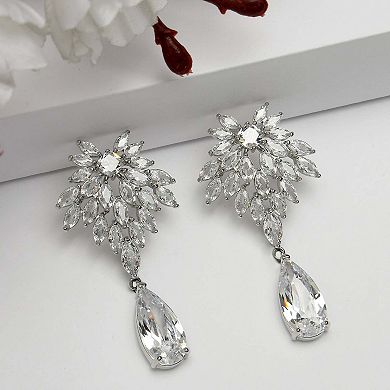 AGP PARIS Diva Collection Elegant Zirconia Leafy Drop Earrings