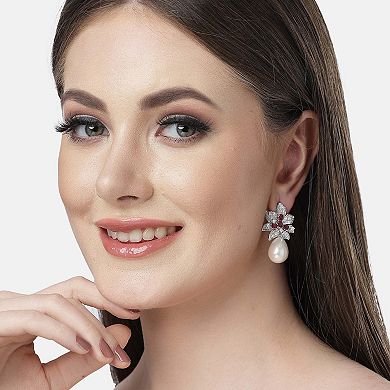 AGP PARIS Diva Collection Floral Drop Earrings In Zirconia