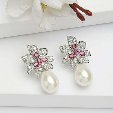 AGP PARIS Diva Collection Floral Drop Earrings In Zirconia