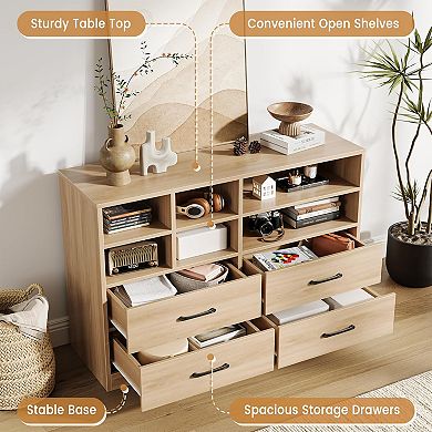 Wooden Dresser Cabinet with Drawers and Adjustable Shelves