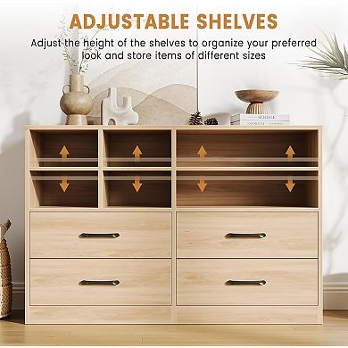 Wooden Dresser Cabinet with Drawers and Adjustable Shelves